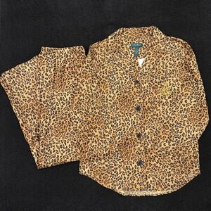 New Lauren Ralph Lauren Womens Leopard Print Pajama Set Sz M Lounge Cotton Pjs